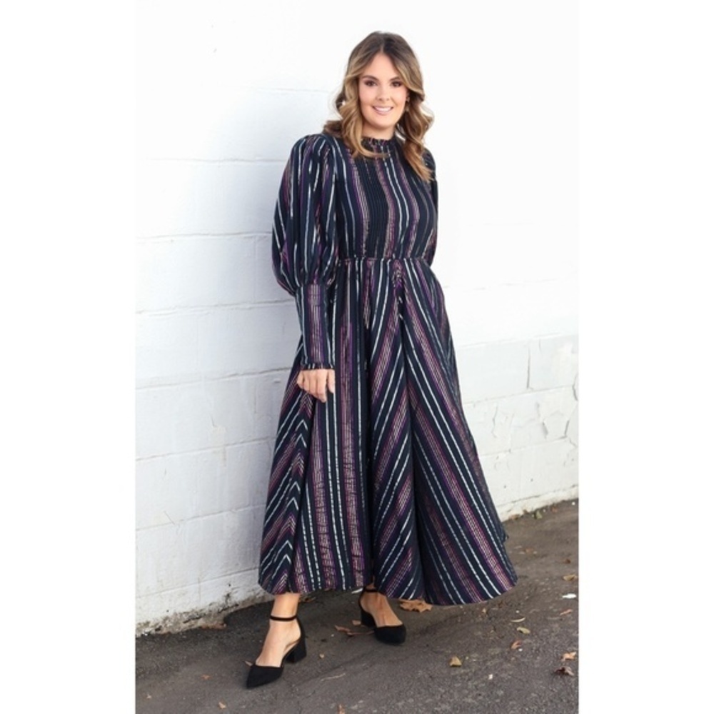 Farm Rio Lurex Stripe Midi Dress - Picture 2 of 8
